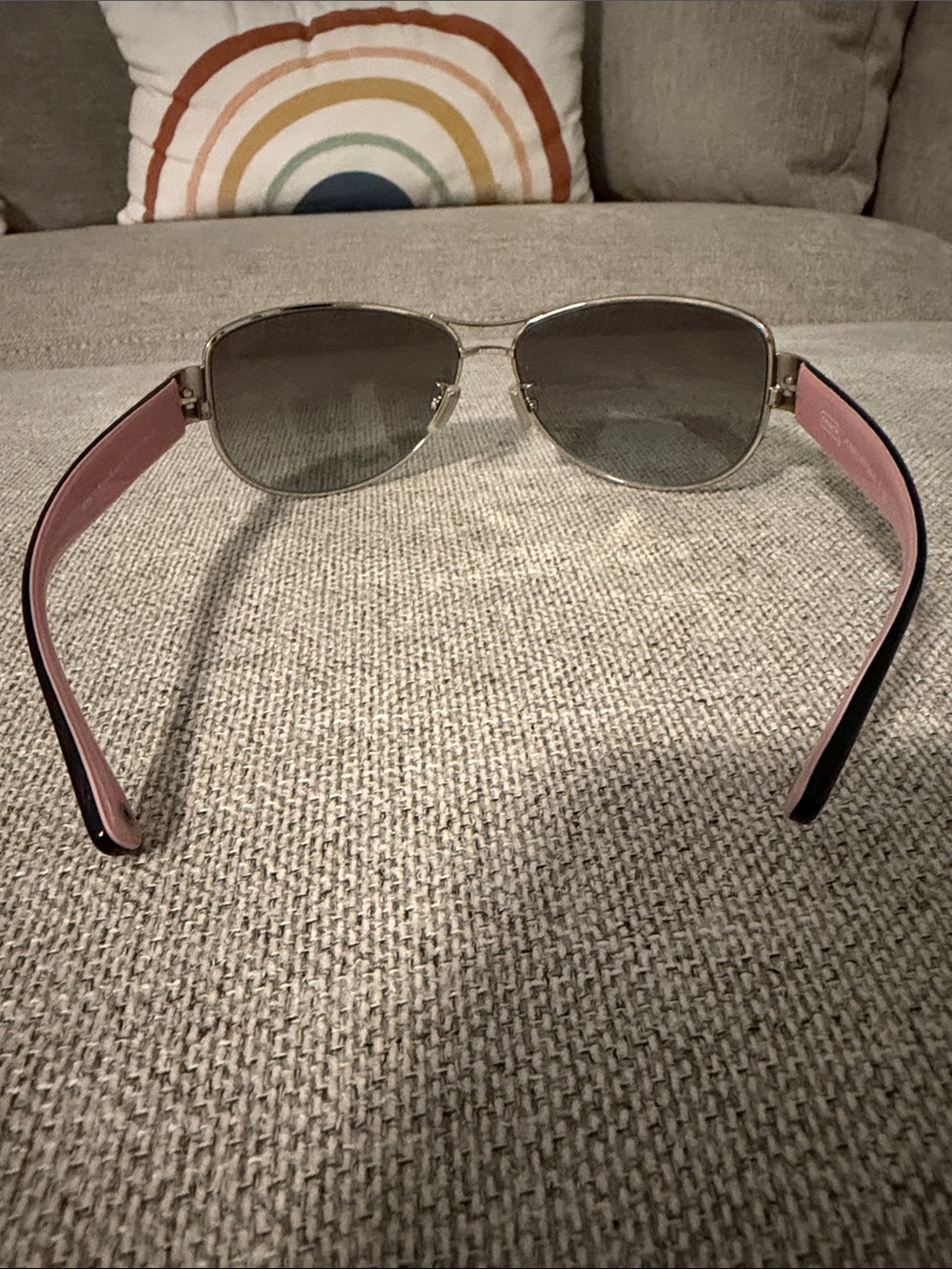 Coach Aviator Sunglasses with Silver Frame and Pink Temples - Picture 3 of 4